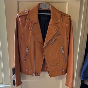 Coach Tan Leather Moto Jacket